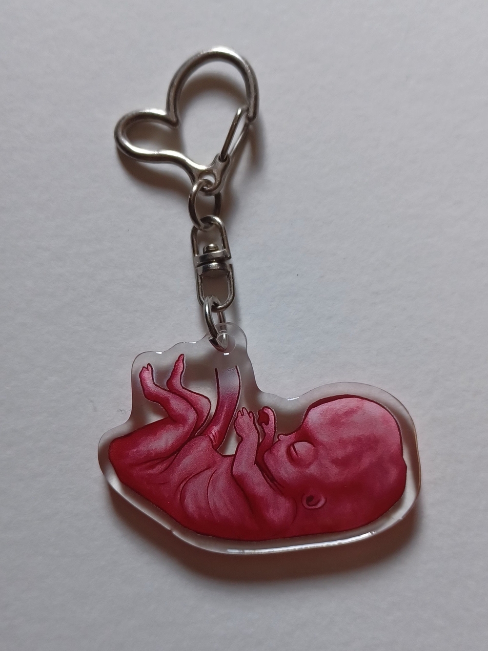 Double-sided Acrylic Fetus Keychain With Heart Clasp - Picture 4 of 5